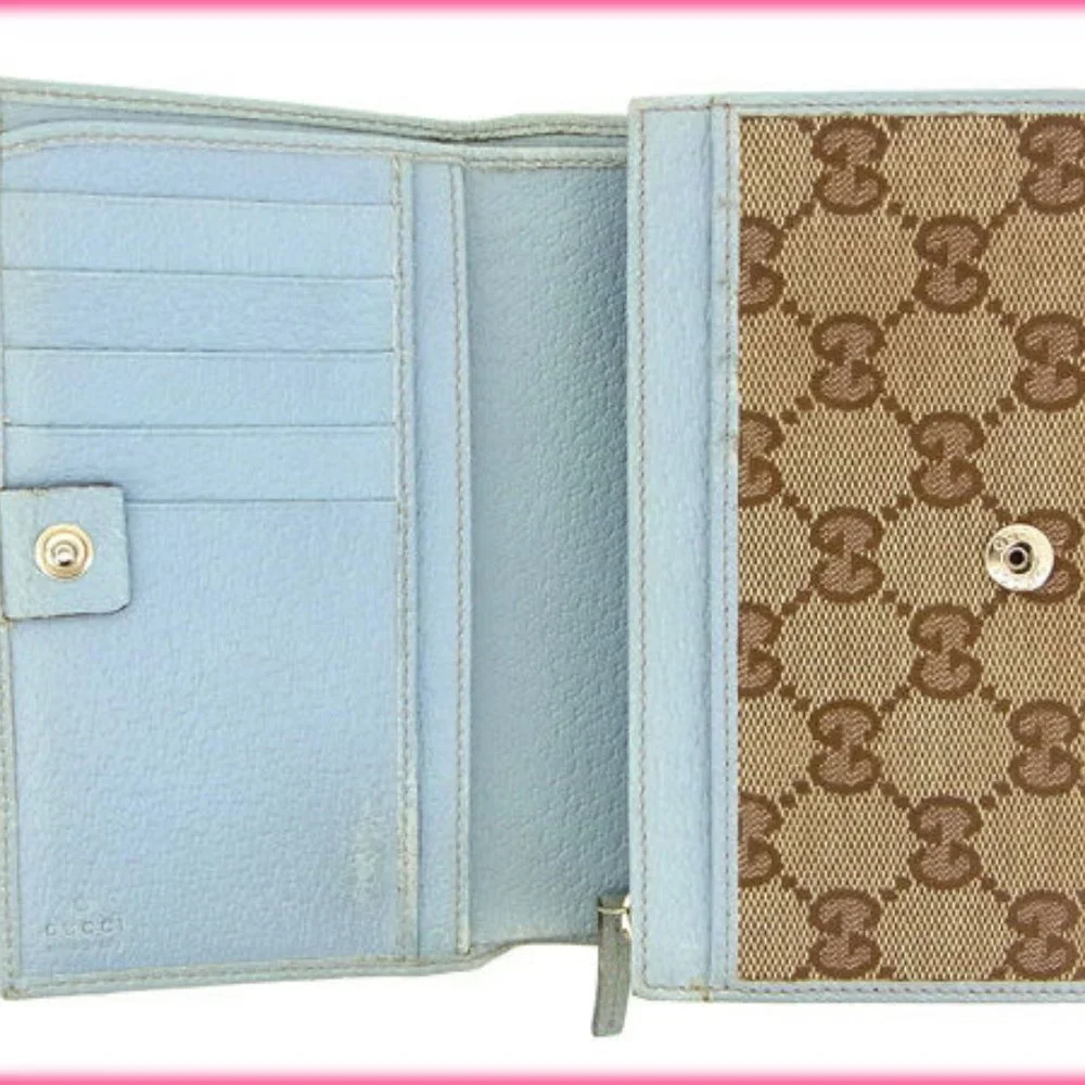 Authentic Gucci Wallet Purse Bifold GG Blue Beige Woman  Used - Picture 4 of 5